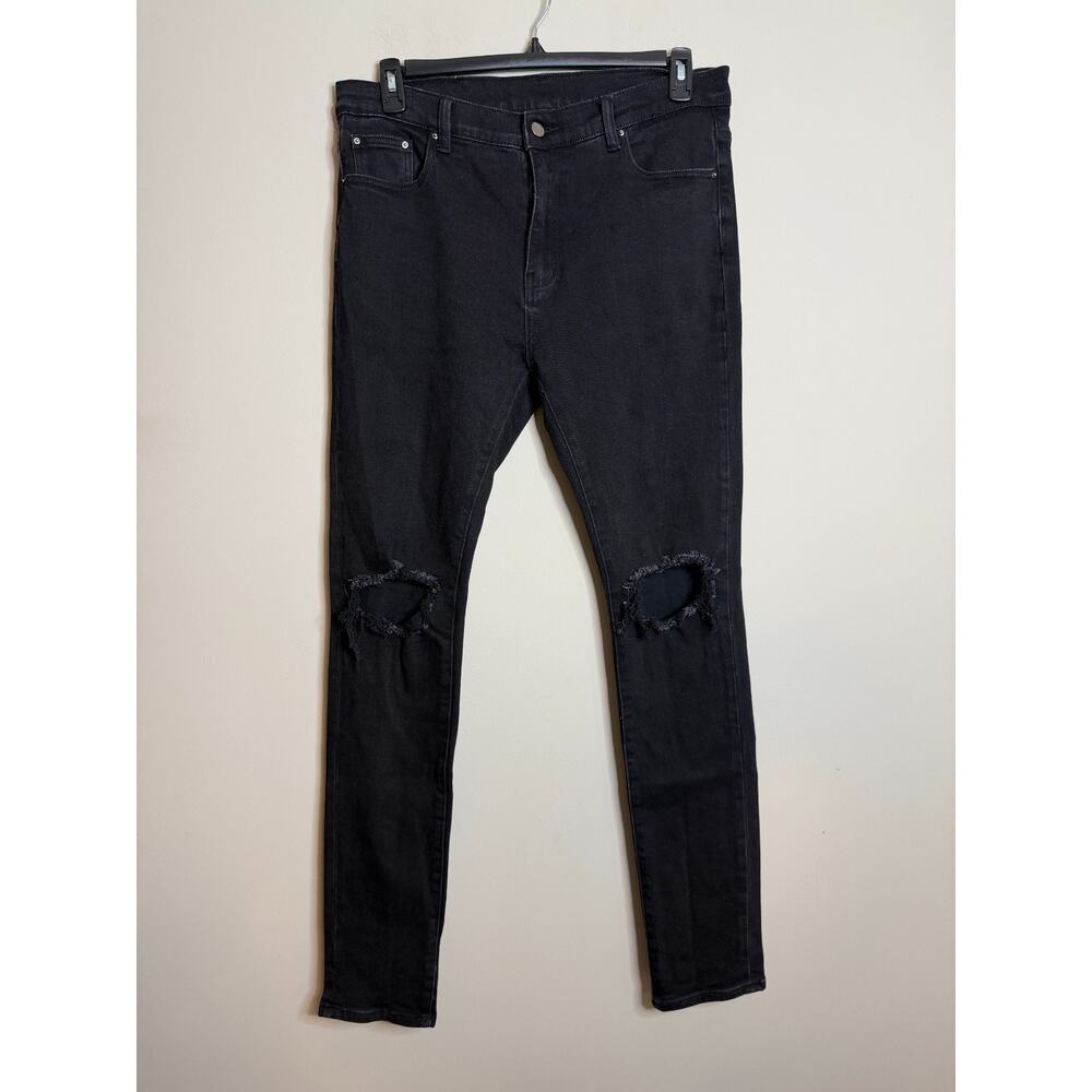 MNML Jeans Mens 36 Black Denim 5-Pocket Stretch Distressed Comfort Skinny Leg